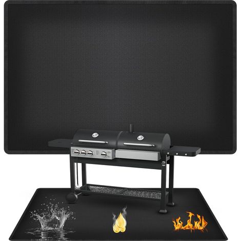 Tapis Barbecue Sol Exterieur, 150x100 cm Tapis de Barbecue, Tapis BBQ Exterieur, Imperméable, Résistant à l'huile, Double Face Ignifuge, pour Barbecues, Poêles, Sols, Pelouses (1/5)