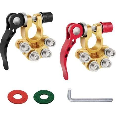 UlisemPack battery terminal connectors, 4-way quick-disconnect automatic battery terminals for SAE/JIS type A terminal blocks, boats, cars, trucks (gold plated)