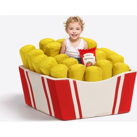 Sacco a forma di patatine fritte per ragazzi, maxi pouf morbido per lettura e relax, imbottito (1/5)
