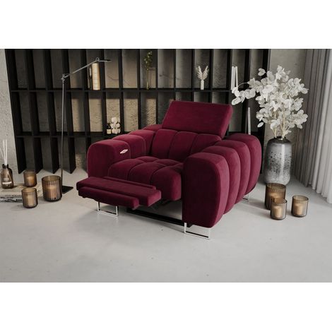Sessel mit Relaxfunktion BASTIEN RELAX in Stoff Terra Bordeauxrot