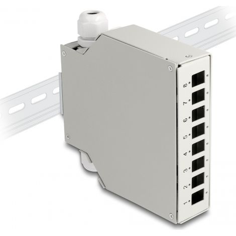 Delock Caja de distribuciÃ³n de fibra Ã³ptica para carril DIN de 8 puertos gris