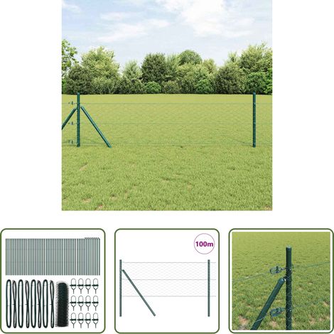 vidaXL Sécurité extérieure - Poteau de clôture. Vert 100 x 0,6 m (mailles de 50 mm) (1/5)