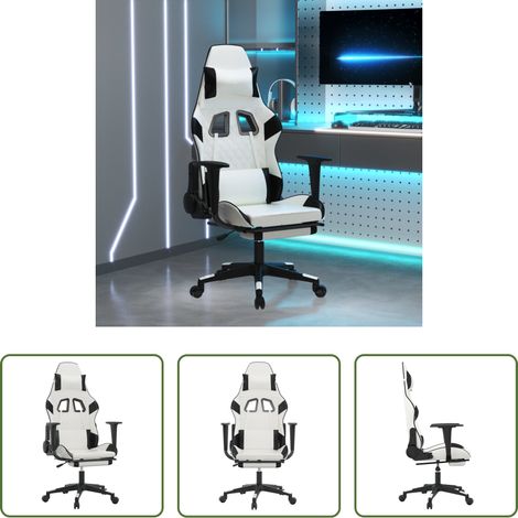 vidaXL Gamingstuhl Kunstleder -  Gaming-Stuhl mit Fußstütze Weiß und Schwarz Kunstleder (1/5)