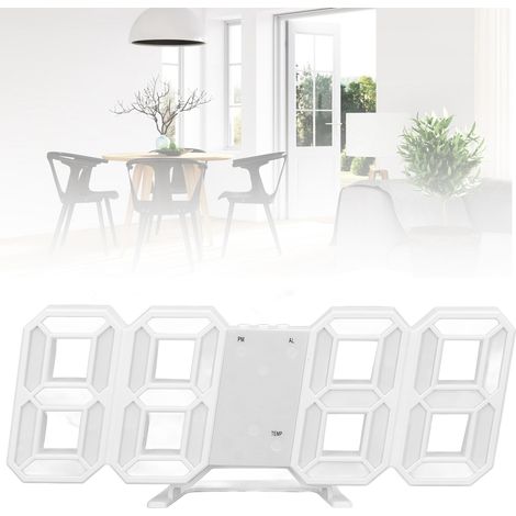 Horloge murale électronique minimaliste et créative pour salon, avec contrôle de la température, horloge numérique 3D stéréoscopique à LED (cadre blanc, lettrage vert) (1/5)