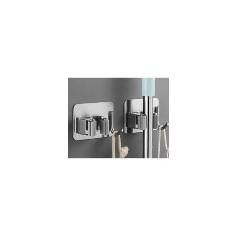 Wandmontierter Besenhalter, wandmontierter Besenhalter ohne Bohren, selbstklebender wandmontierter Besenhalter mit Haken, Besenhalter aus Edelstahl, Wandhalterung für Küchenutensilien, Garage, ja-Crez