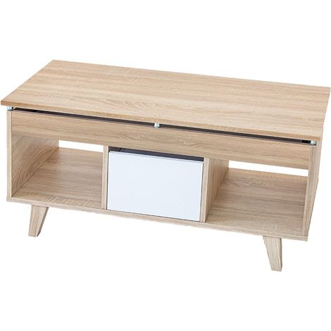 Table basse relevable 2179 – Chêne blanc – Hauteur réglable 47/56 cm – Tiroir accessible des deux côtés – Design nordique moderne – Topkit (1/5)
