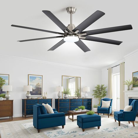 Ventilateur de plafond intelligent 168 cm 8 pales LED dimmable télécommande moteur CC 6 vitesses réversible