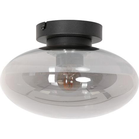 Plafonnier lampe de salon lampe de couloir verre fumé métal noir E27 (1/6)