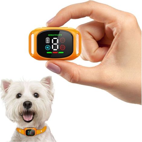 Un collier orange anti-aboiements (diamètre de 3 à 18 cm) avec capteur intelligent et vibration anti-interférences. (1/4)