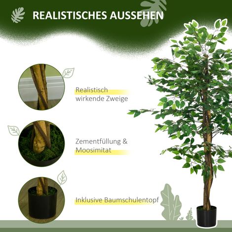 Ficus artificiel vert réaliste 150 cm avec pot, plante d'intérieur décorative