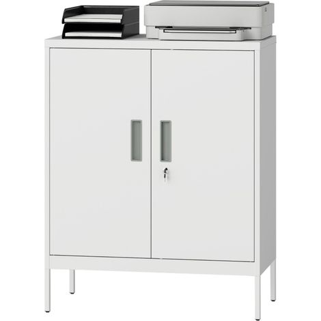 Armoire d'atelier-verrouillable-2 portes-blanc-armoire de bureau-étagères réglables-bureau, salon, garage-80x40x100cm