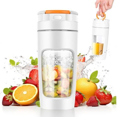 600 ML Blender portable, Mixeur portable pour smoothie, 20000 TR/min Puissant Mixeur Smoothie avec 4 Lames, Mini Mixeur avec Couvercle de Voyage pour Cuisine, Salle de Sport, Bureau (Blanc) (1/5)