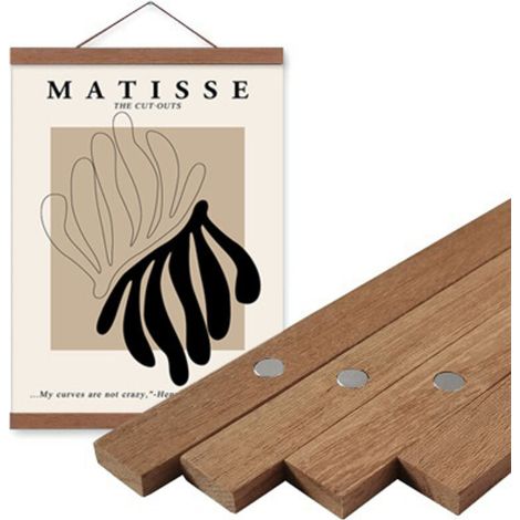 Cadre de suspension magnétique en bois, teck pour affiches, rouleaux de photos, cadres photo, peintures sur toile, 21cm sans affiche (1/5)