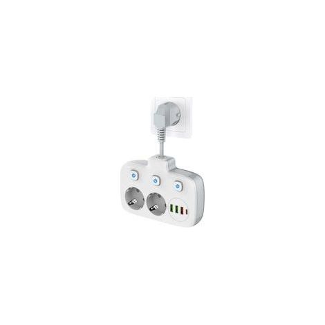 Multiprise à interrupteur unique 2 compartiments, multiprise avec 3 interrupteurs, double fiche murale avec 4 USB, adaptateur de prise avec protection contre les surtensions, sécurité enfant (1/5)