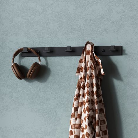 Mai & Mai Porte Manteaux Mural en Acier Inoxydable pour Salle de bain Cuisine Chambre Entrée Accroche Serviette Crochet L Patère Murale Anti-chute Noir Mat 460×58,5×40 MM Stalo-07 (1/5)