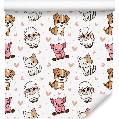 Papier peint animaux blanc et gris clair pour salon et chambre 50x1000 cm (1/5)