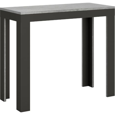Console extensible bois pieds bois et acier anthracite Liva evolution 4 pieds 5 rallonges-Gris ciment-4 pieds-5 rallonges (1/5)