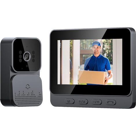 Wireless Doorbell with HD Vision Camera with 4.3 lPS Screen, No WiFi Required, Wireless Video Intercom Doorphone Wireless Night Infrared Doorbell (Black) (1/5)