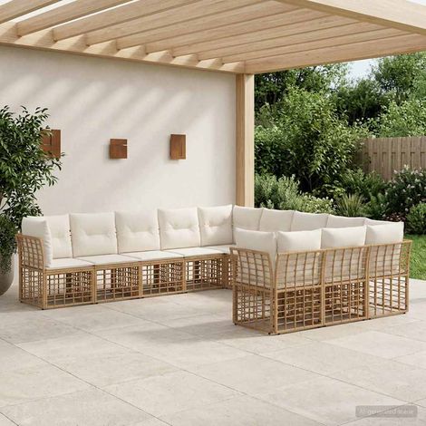 vidaXL Set di divani da esterno 11-Posti Naturale e Bianco Crema (1/5)