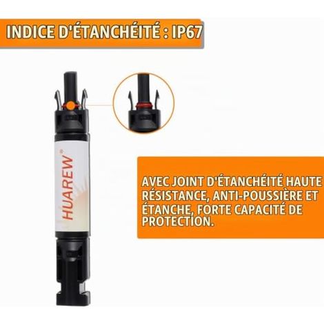 Porte-fusible solaire photovoltaque étanche 10A 1000V avec connecteur male/femelle intégré et fusible droit (1/3)