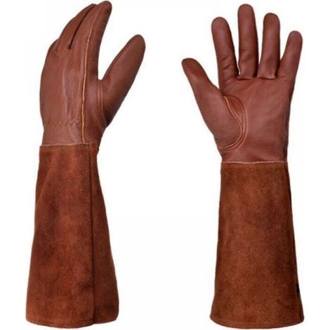 S Gants de jardinage en cuir, résistants aux épines, longs gants de jardin longueur coude (1/5)
