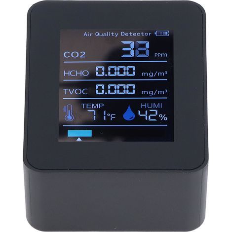 5-in-1-Luftqualitätsmessgerät, 60 Tage Datenspeicherung, lange Akkulaufzeit, LED-Digitalanzeige, USB-Ladefunktion, CO2-Detektor