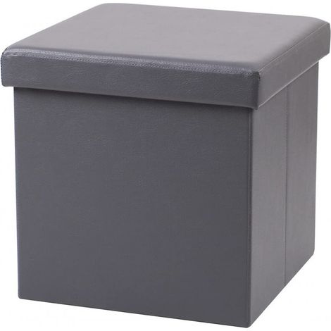 Pouf de rangement carré aspect cuir en PVC - 76 x 37, 5 x H 37,5 cm - Gris - Livraison gratuite (1/6)