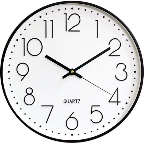 Horloge Murale, 30CM (12 Pouces) Moderne Horloge de Salon à Quartz Silencieuse à Piles Ronde, Design Minimaliste Moderne décor, pour Salon, Cuisine, Bureau, Chambre - Noir et blanc (1/5)