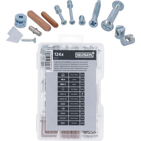 Set de visserie pour meubles 124 pièces – Connecteurs pour meubles en acier nickelé – Raccords d’armoire avec ferrure à came, boulon d’assemblage (1/5)