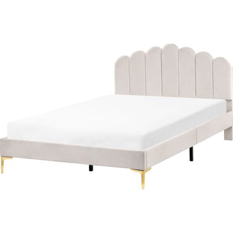 Bett mit Lattenrost Samtstoff SAUVIAN 140 x 200 cm Cremeweiß