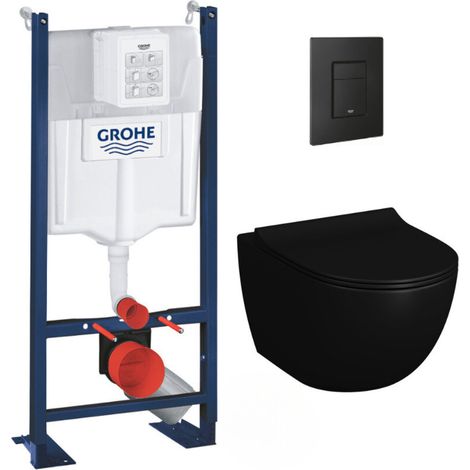 Grohe Pack WC Bâti autoportant Rapid SL + WC sans bride Infinitio 2.0 Noir mat + Abattant softclose + Plaque Noir mat (1/5)