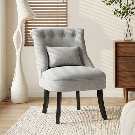 Grey Upholstered Fabric Single Tub Chair with Pillow Solid Wood Legs for Home Living Room Dining Furniture