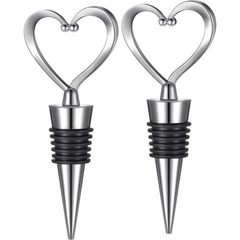 Set mit 2 Weinflaschenverschlüssen – Edelstahl-Weinstopper, wiederverwendbare Weinstopper für Getränke, herzförmiger Weinstopper als Geschenk, für Bar, Weihnachtsfeiern und Hochzeiten. (1/5)