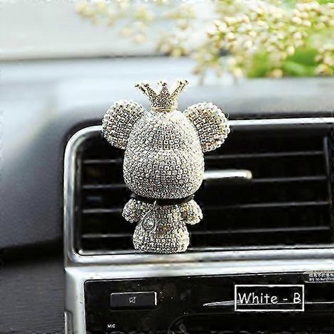 Diffuseur d'huiles essentielles de haute qualité pour voiture, motif ours mignon, avec parfum léger et durable. Convient pour l'intérieur de votre véhicule (Blanc B). (1/5)