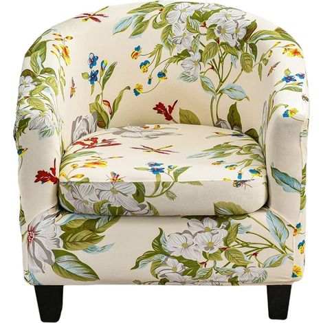 Lot de 2 housses de chaise tonneau imprimées pour fauteuil club – Housses douces imprimées pour chaises tonneau rondes – Protection de meubles avec base élastique pour bar, comptoir, salon (1/5)