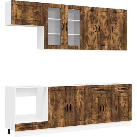Kitchen Unit PORTO 8 pcs Smoked Oak Engineered Wood vidaXL