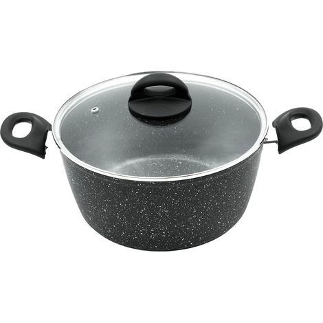 Olla grande, revestimiento antiadherente, tapa de vidrio templado, color negro, 5 litros. (1/2)