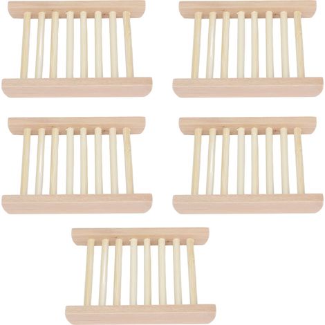 Porte-savon en Bambou - Lot de 5 - Plateau pour Salle de Bain et Cuisine - Étanche et Antidérapant (11.5x8.6cm, Phyllostachys Pubescens) (1/5)