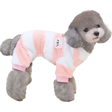 Pyjama pour petits chiens, pull d'hiver avec anneau pour laisse, vêtements polaires pour animaux de compagnie, combinaison mignonne pour chien (rose) (1/5)