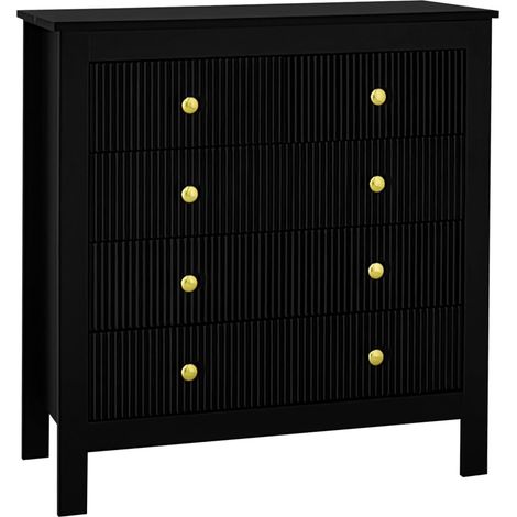 Commode noire avec 5 tiroirs et poignées dorées, rangement polyvalent pour salon et chambre (1/5)