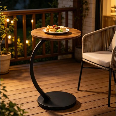 Table d'appoint en C 40x40x65 cm noir style vintage, plateau rond en MDF et métal MEUBLIV (1/5)