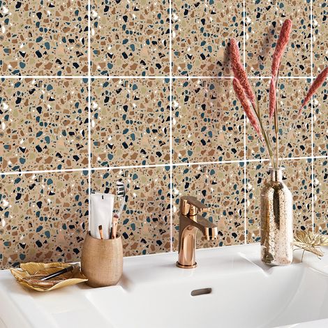 Stickers muraux - Sticker Mural Carrelage adhésif Cuisine Salle de Bain - 9 STICKERS CARRELAGES TERRAZZO MIMO - 9stickers10x10cm (1/5)