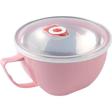 Bol à nouilles instantanées multifonctionnel à double paroi en acier inoxydable avec poignée 900 ml rose (1/5)