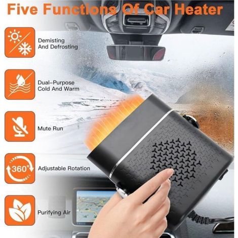 Ventilateur chauffage voiture 12V 150W rotation 360°, portable 2 en 1 chauffage et refroidissement rapide, dégivrage