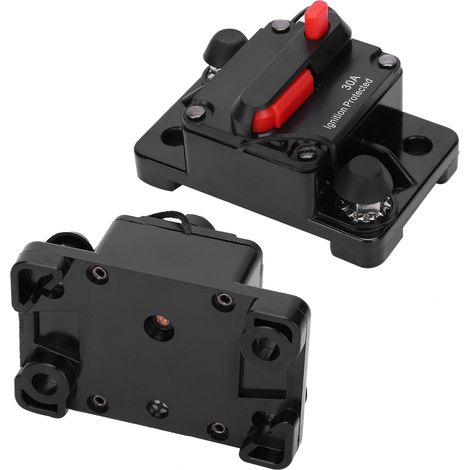 Disjoncteur automatique réarmable 30A 12-42V DC, porte-fusible étanche en cuivre, interrupteur rouge pour installation électrique (1/5)