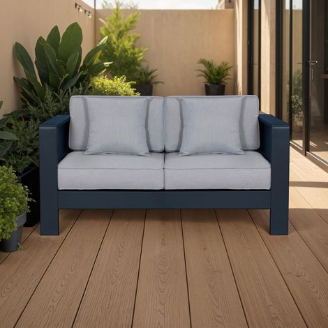 Canapé de jardin 2 places en aluminium anthracite et gris clair