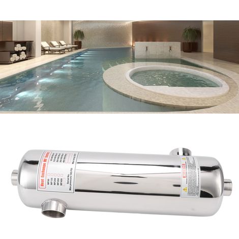 60-kW-Wärmetauscher für Schwimmbäder und Whirlpools, Thermostat, Edelstahl-Umwälzheizgerät MF 200 mit integriertem Durchflussbegrenzer, kompakt und langlebig (1/5)