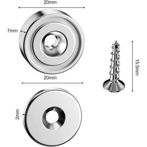 9 Pièces Aimant Puissant Neodyme 12 KG Force 20 X 7 mm avec Trou et Capsule, Surpuissant Disqu Aimant en Pot Fraisé avec (1/3)