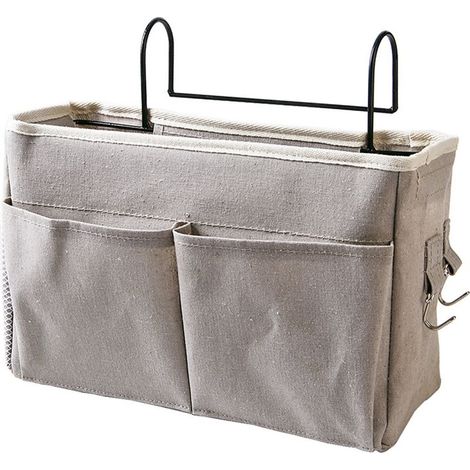 Hängende Nachttischtasche aus Baumwolle und Leinen, grau, mit Aufbewahrungstasche, ideal für Etagenbetten und Studentenzimmer. (1/5)