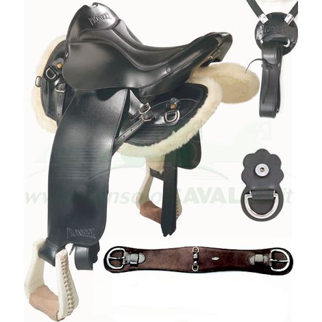 Braun - Amerikanischer Trekker Discovery Sattel mit gefedertem Gummisitz, Holzgurt und verstellbarer Gurtbefestigung (1/4)